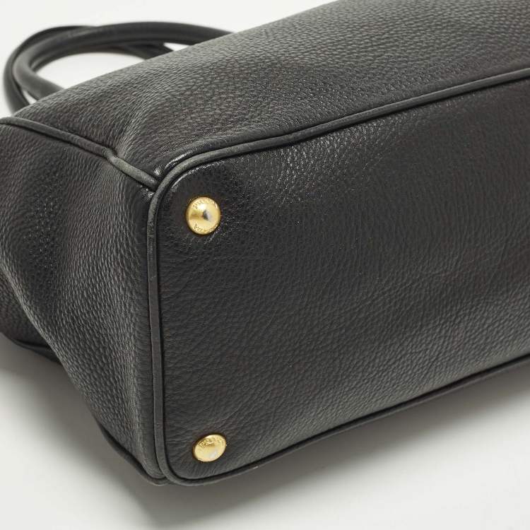 Pre Owned Prada Double Zip Black Vitello Daino Leather Tote