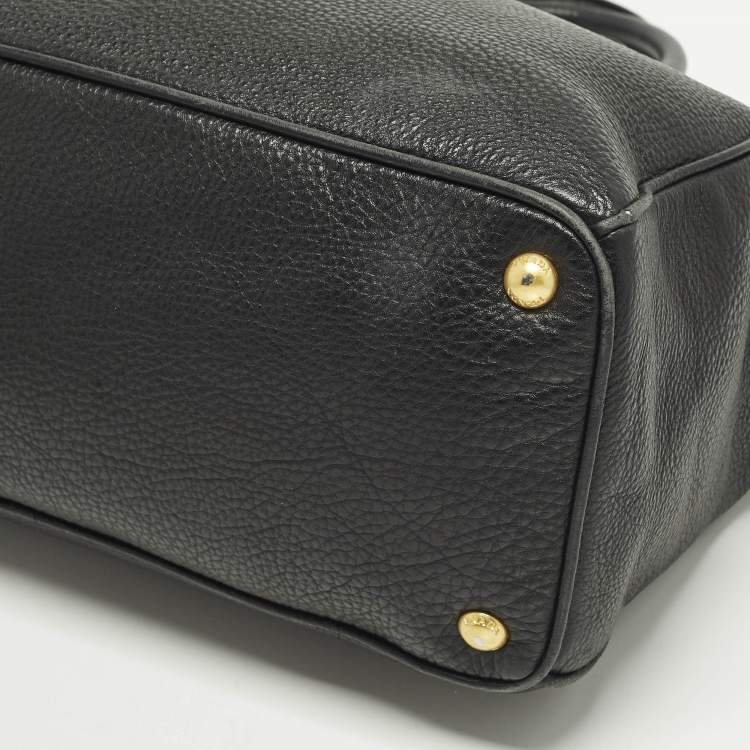 Pre Owned Prada Double Zip Black Vitello Daino Leather Tote