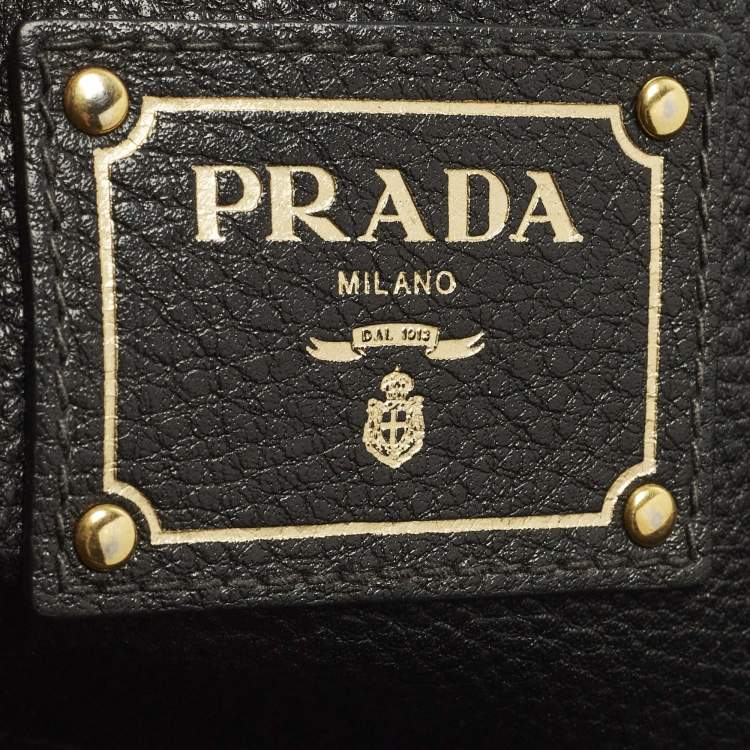 Pre Owned Prada Double Zip Black Vitello Daino Leather Tote