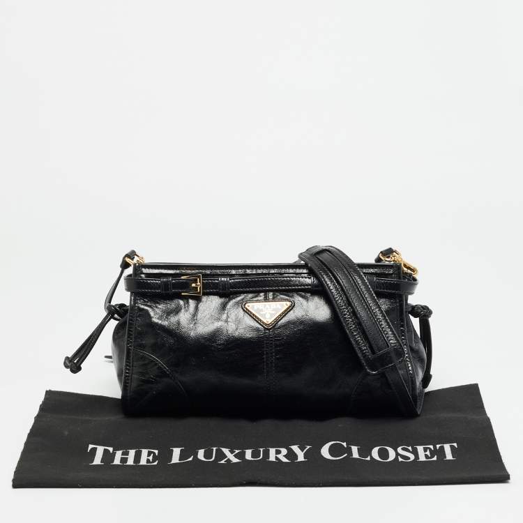 Pre Owned Prada Bonnie Black Leather Crossbody Bag