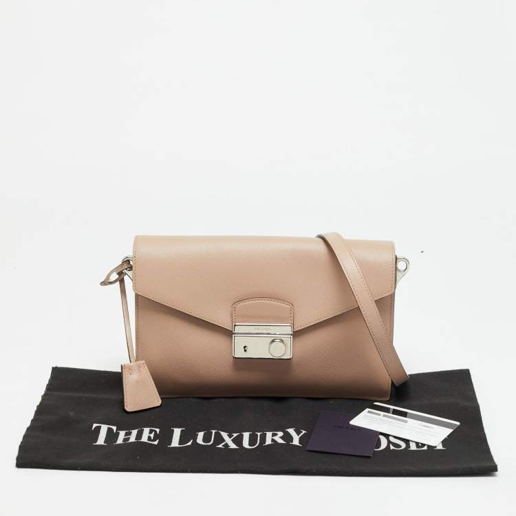 Pre Owned Prada Sound Flap Old Rose Saffiano Lux Leather Shoulder Bag