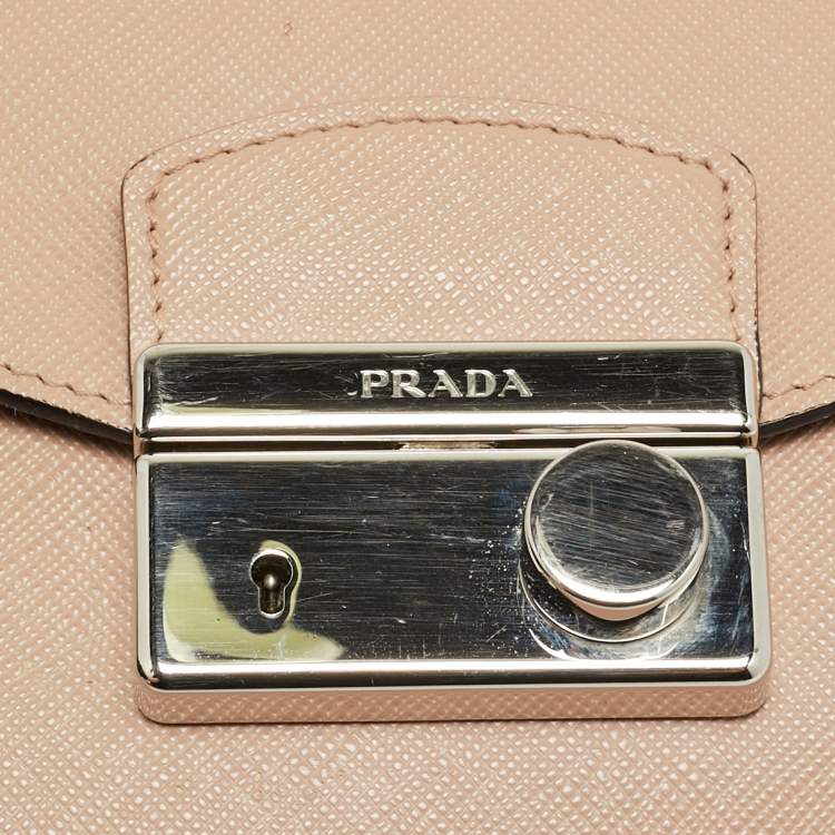 Pre Owned Prada Sound Flap Old Rose Saffiano Lux Leather Shoulder Bag