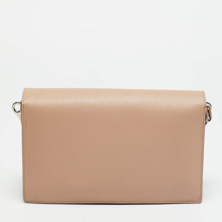 Pre Owned Prada Sound Flap Old Rose Saffiano Lux Leather Shoulder Bag