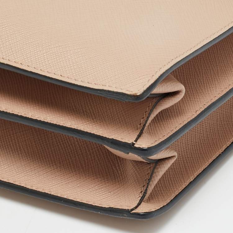 Pre Owned Prada Sound Flap Old Rose Saffiano Lux Leather Shoulder Bag