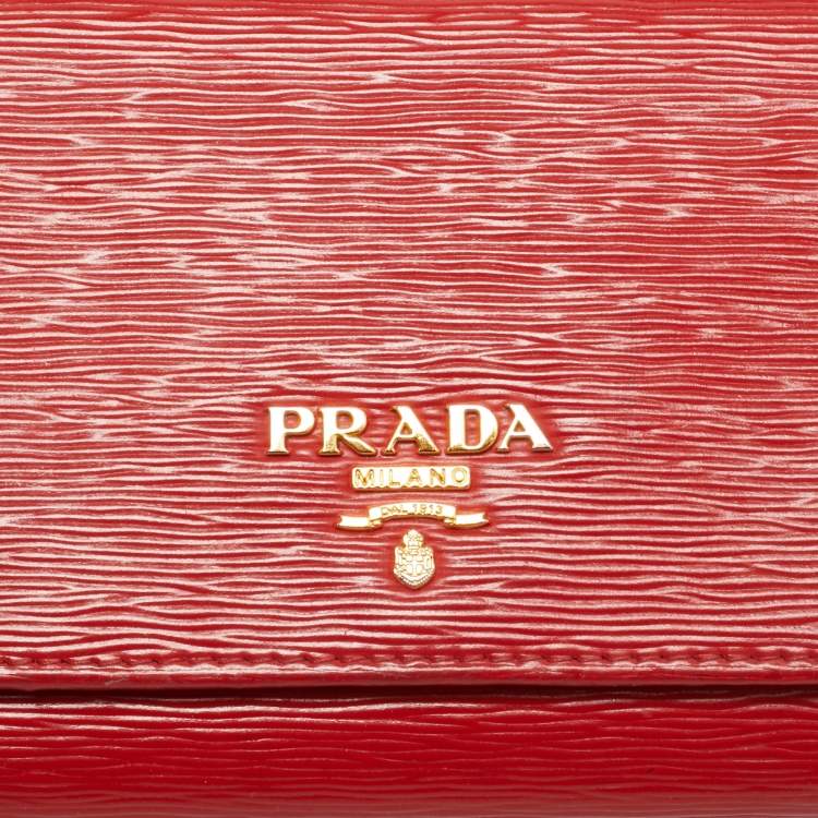 Pre Owned Prada Logo Flap Red Vitello Move Leather Continental Wallet