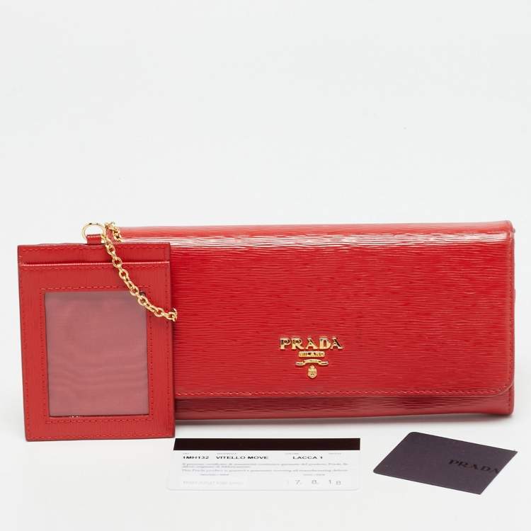 Pre Owned Prada Logo Flap Red Vitello Move Leather Continental Wallet