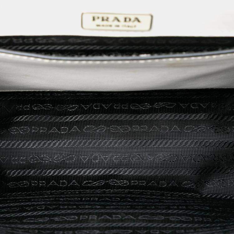 Pre Owned Prada White City Calf Studded Folk Corsiere Satchel