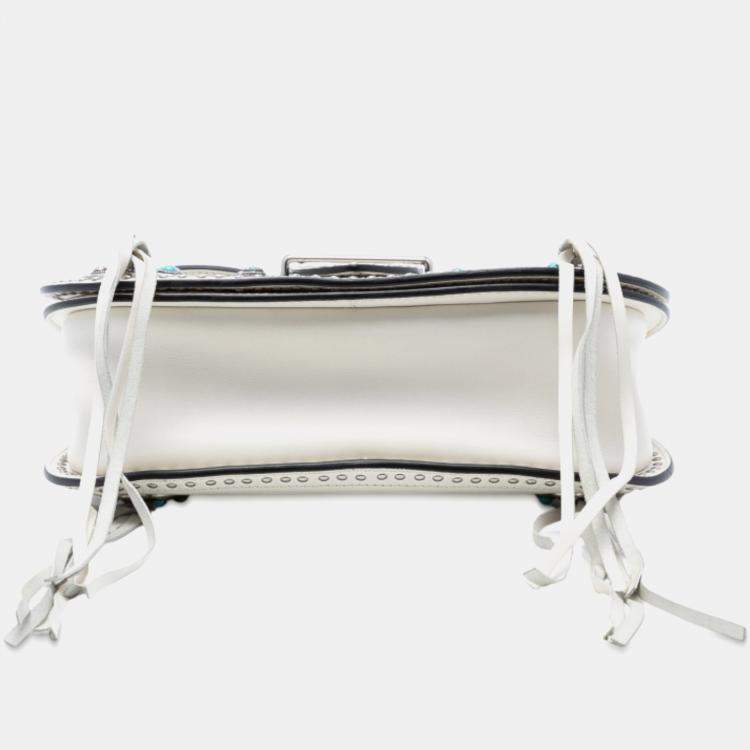 Pre Owned Prada White City Calf Studded Folk Corsiere Satchel