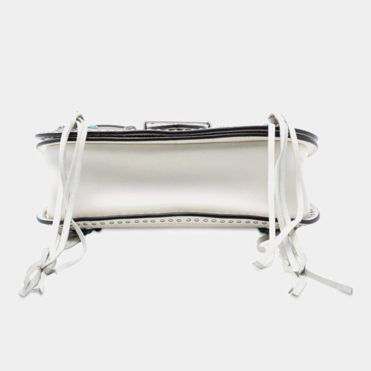 Pre Owned Prada White City Calf Studded Folk Corsiere Satchel