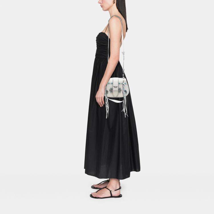 Pre Owned Prada White City Calf Studded Folk Corsiere Satchel