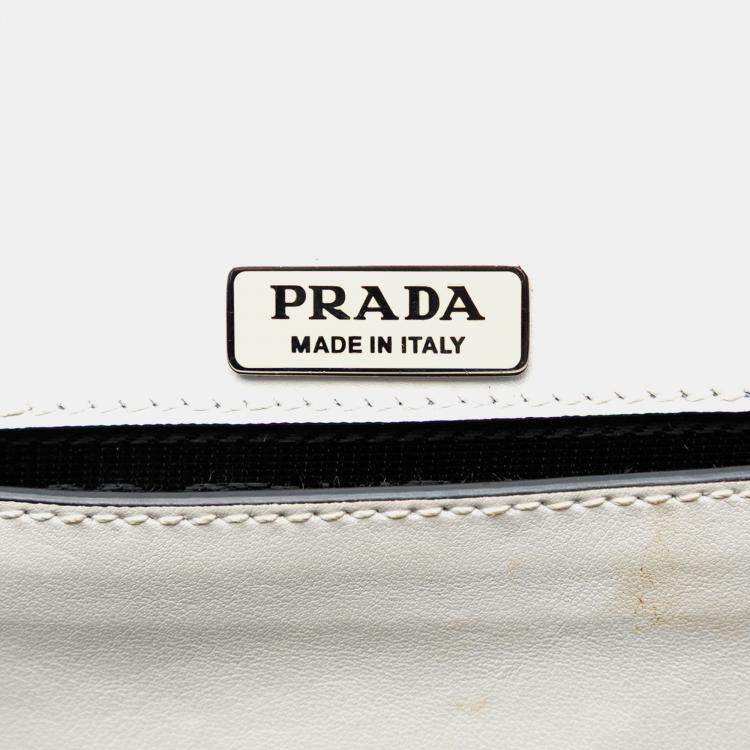 Pre Owned Prada White City Calf Studded Folk Corsiere Satchel