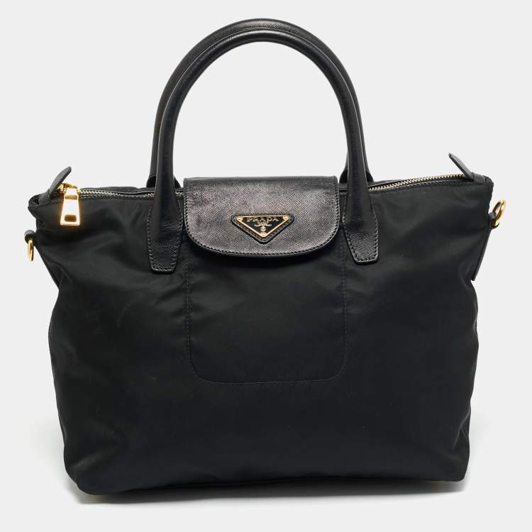 Pre Owned Prada Black Nylon and Saffiano Leather Zip Satchel