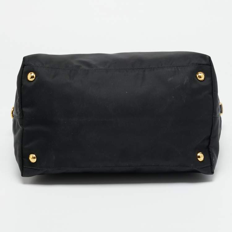 Pre Owned Prada Black Nylon and Saffiano Leather Zip Satchel