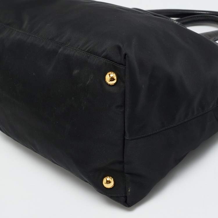 Pre Owned Prada Black Nylon and Saffiano Leather Zip Satchel