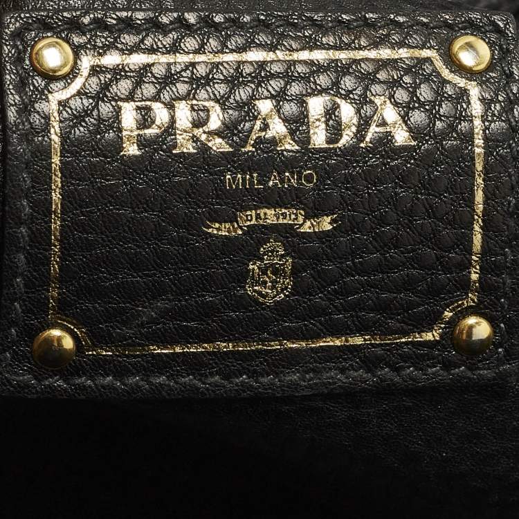Pre Owned Prada Black Vitello Daino Leather Open Shopper Tote