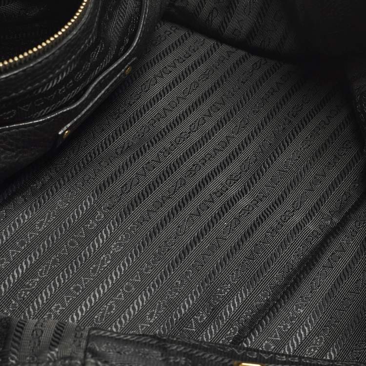 Pre Owned Prada Black Vitello Daino Leather Open Shopper Tote