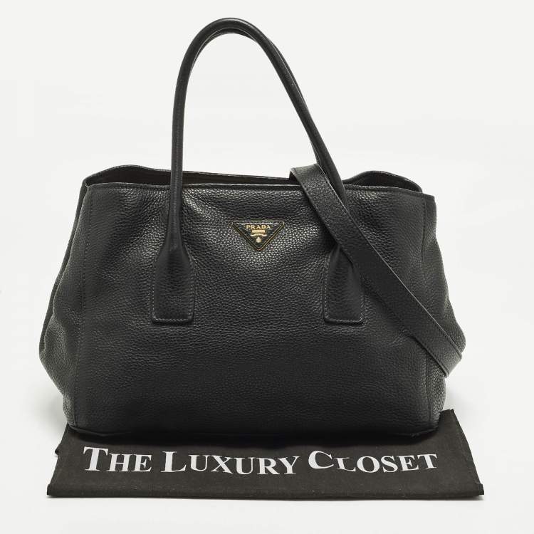 Pre Owned Prada Black Vitello Daino Leather Open Shopper Tote