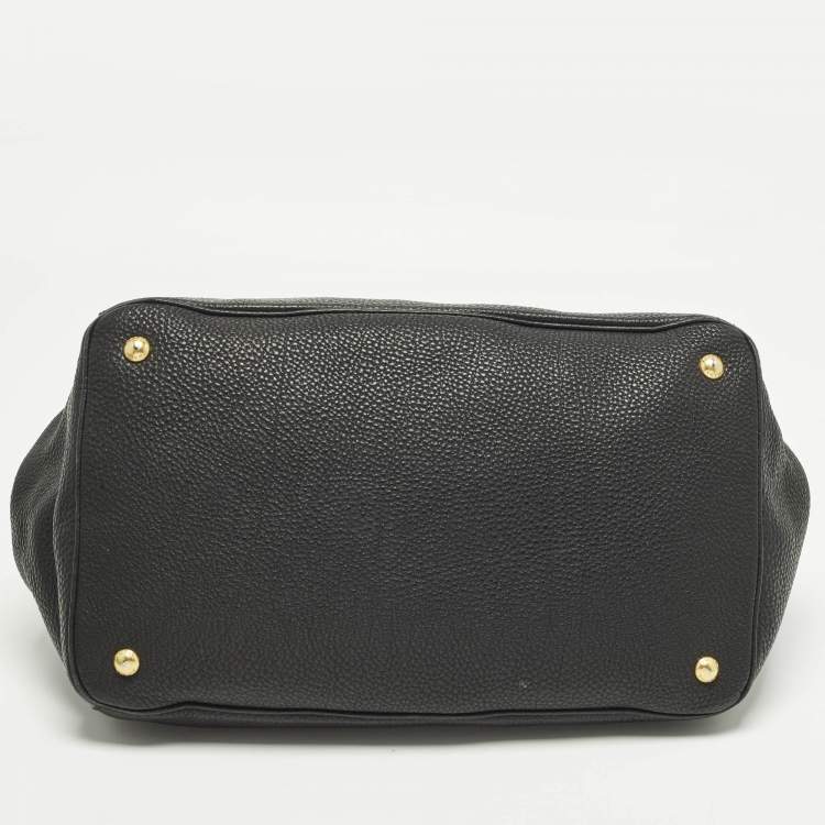 Pre Owned Prada Black Vitello Daino Leather Open Shopper Tote