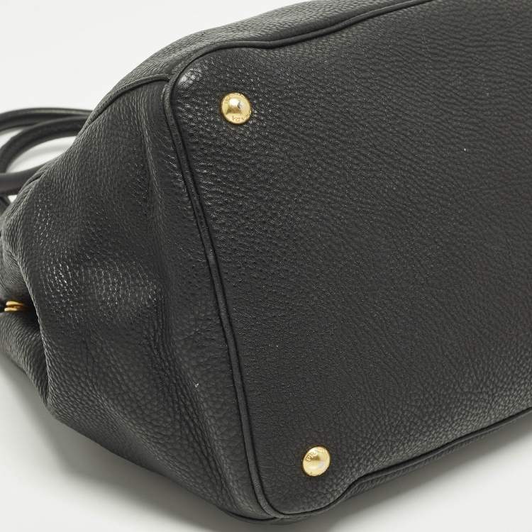 Pre Owned Prada Black Vitello Daino Leather Open Shopper Tote