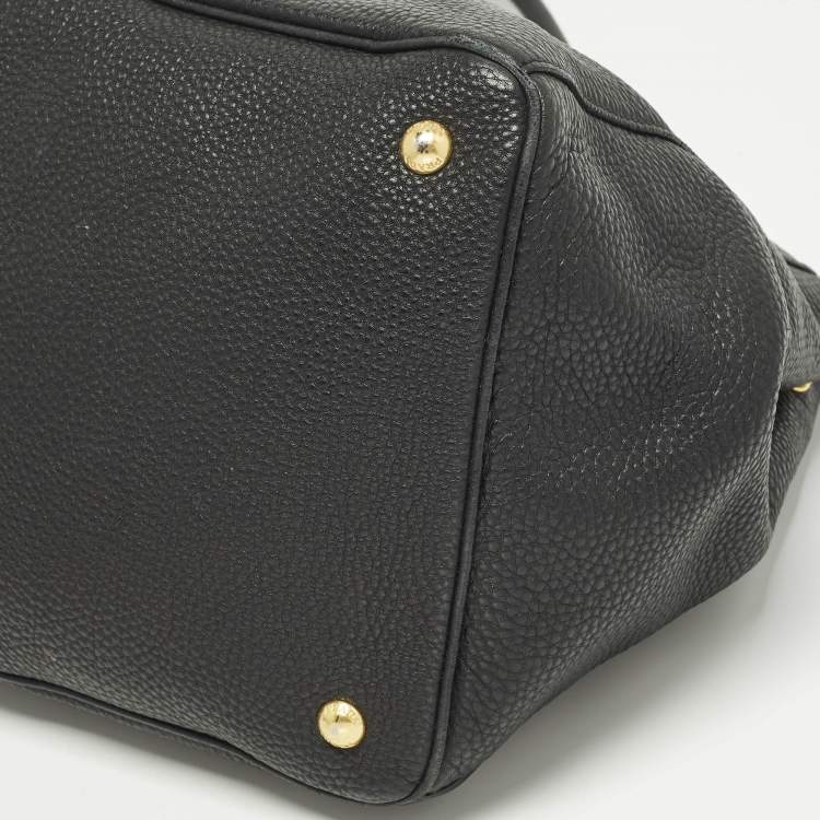 Pre Owned Prada Black Vitello Daino Leather Open Shopper Tote