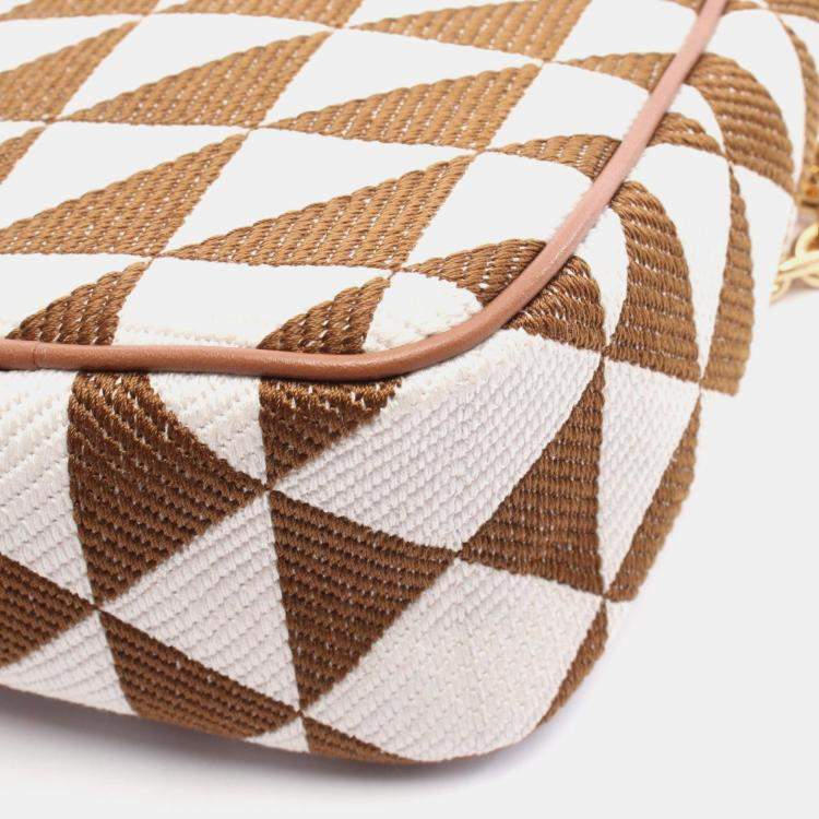 Pre Owned Prada Triangle Shoulder Bag Canvas And Leather Brown White
