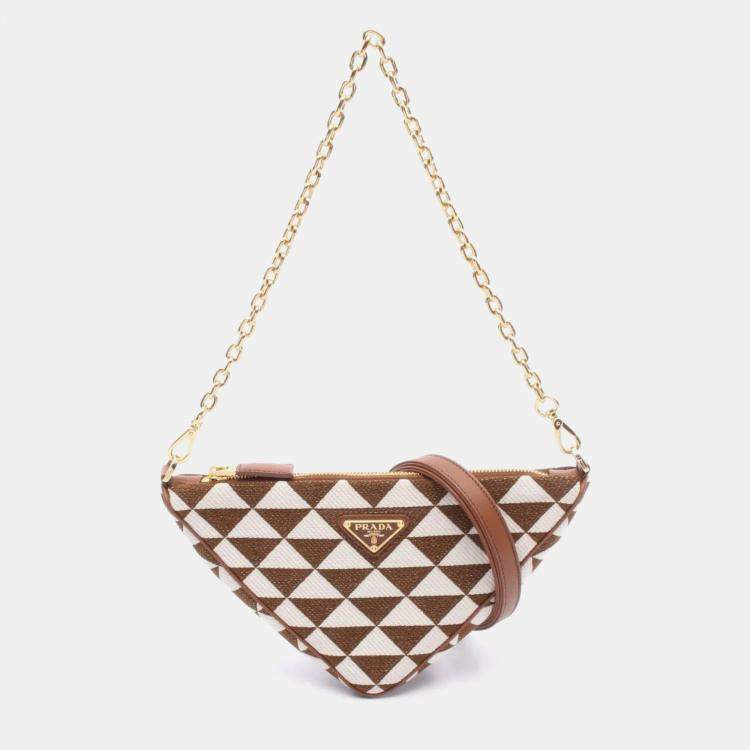 Pre Owned Prada Triangle Shoulder Bag Canvas And Leather Brown White