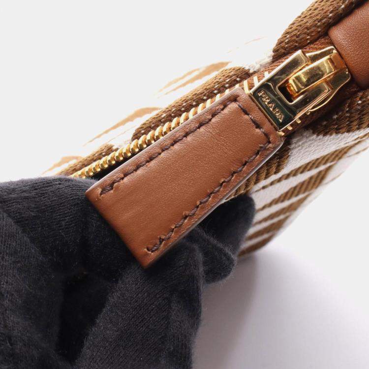 Pre Owned Prada Triangle Shoulder Bag Canvas And Leather Brown White