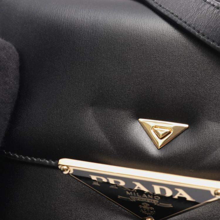 Pre Owned Prada Emblem Box Calf Shoulder Bag Leather Black