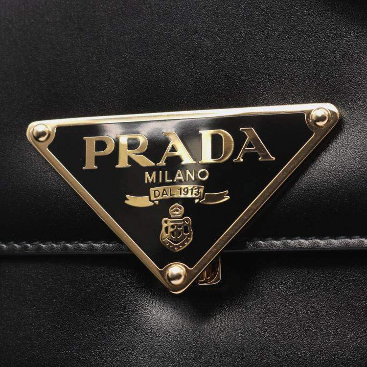 Pre Owned Prada Emblem Box Calf Shoulder Bag Leather Black