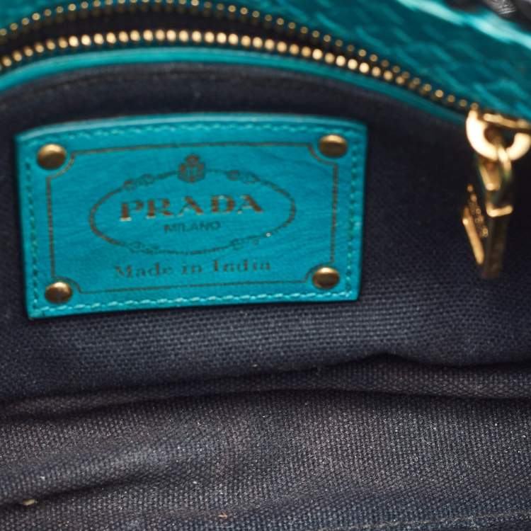 Pre Owned Prada Black/Blue Woven Madras Leather Crossbody Bag