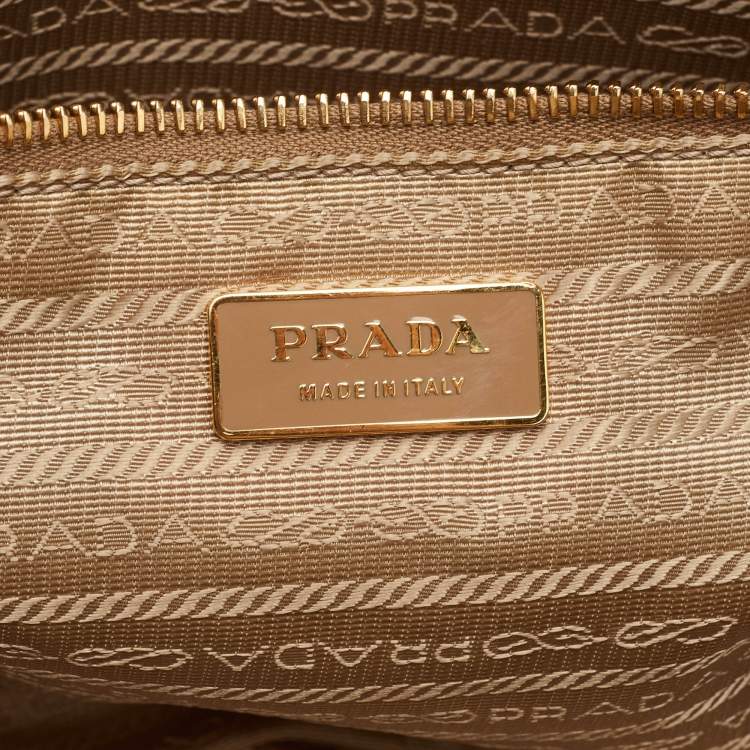 مملوكة مسبقًا Prada Bauletto Beige/White Perforated Saffiano Leather Satchel