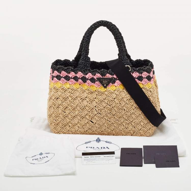 Pre Owned Prada Canapa Tri Color Crochet Raffia Tote