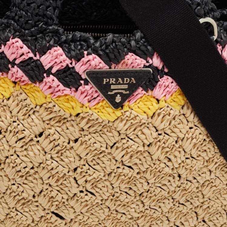Pre Owned Prada Canapa Tri Color Crochet Raffia Tote