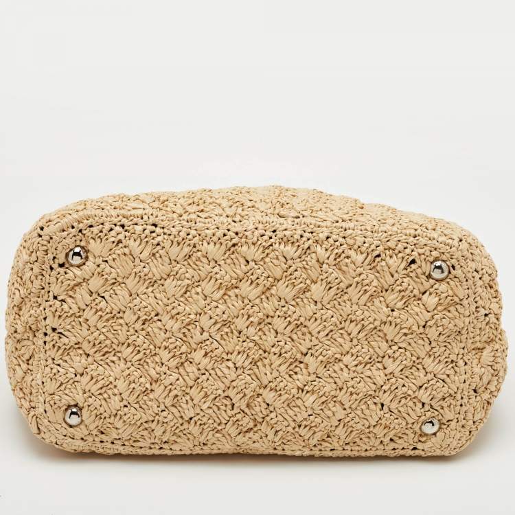 Pre Owned Prada Canapa Tri Color Crochet Raffia Tote