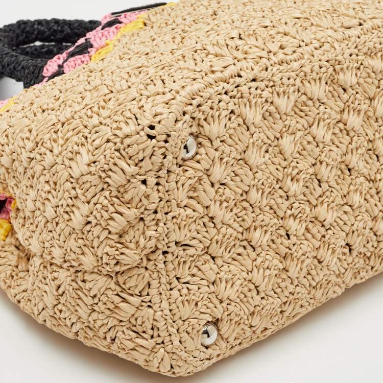 Pre Owned Prada Canapa Tri Color Crochet Raffia Tote