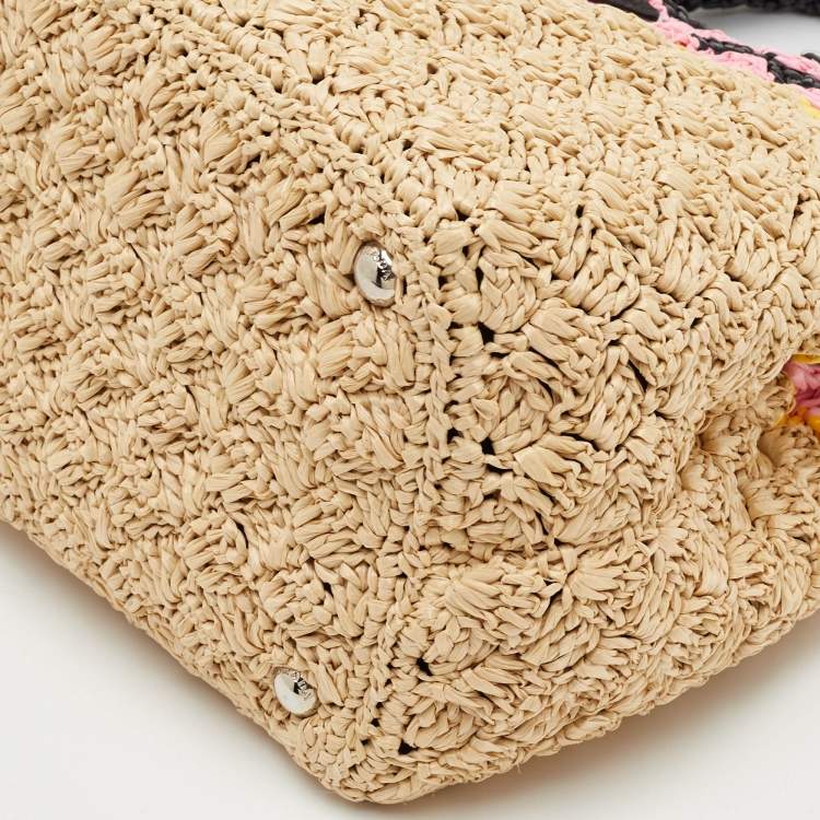 Pre Owned Prada Canapa Tri Color Crochet Raffia Tote