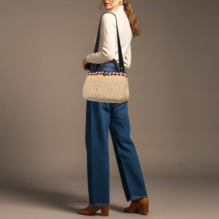 Pre Owned Prada Canapa Tri Color Crochet Raffia Tote