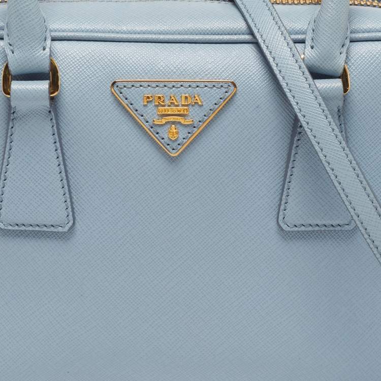 Pre Owned Prada Bauletto Pale Blue Saffiano Lux Leather Zip Satchel
