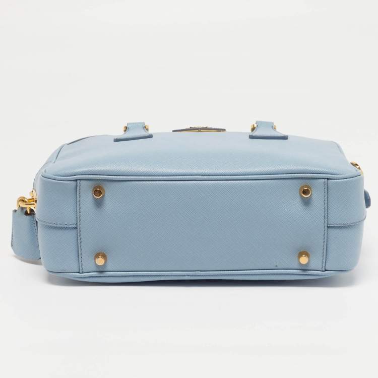 Pre Owned Prada Bauletto Pale Blue Saffiano Lux Leather Zip Satchel