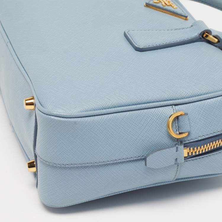 Pre Owned Prada Bauletto Pale Blue Saffiano Lux Leather Zip Satchel