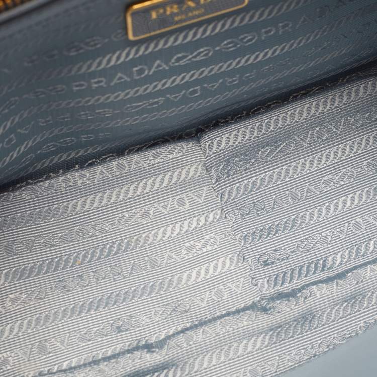 Pre Owned Prada Bauletto Pale Blue Saffiano Lux Leather Zip Satchel