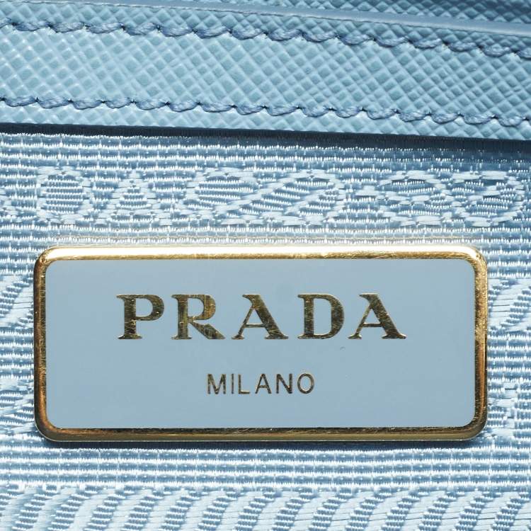 Pre Owned Prada Bauletto Pale Blue Saffiano Lux Leather Zip Satchel