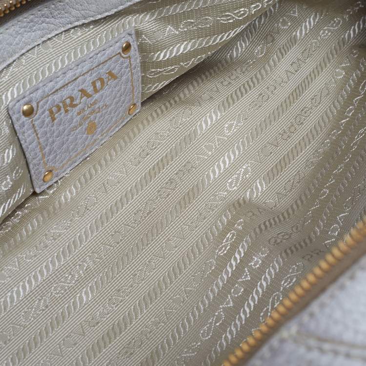 Pre Owned Prada White Ombre Deerskin Leather Croc and Lizard Patchwork Bowler Bag