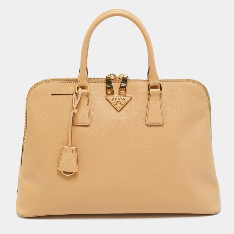 Pre Owned Prada Large Promenade Beige Saffiano Lux Leather Satchel