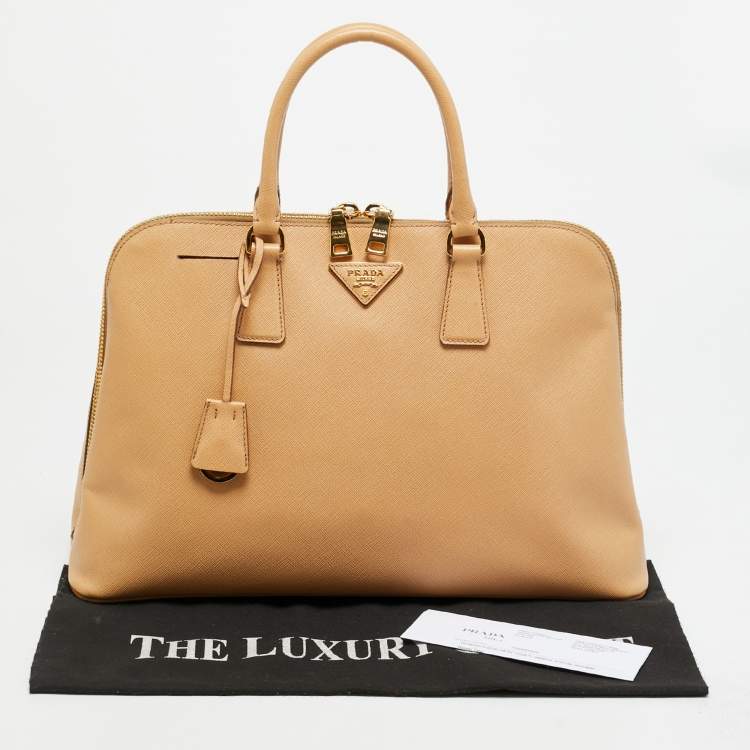 Pre Owned Prada Large Promenade Beige Saffiano Lux Leather Satchel