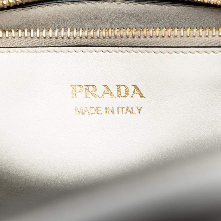 Pre Owned Prada White City Calf Trimmed Saffiano Greche Paradigme Bag