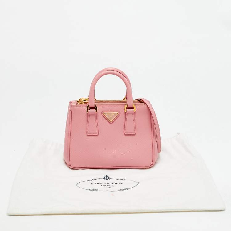 Pre Owned Prada Double Zip Mini Pink Saffiano Lux Leather Tote