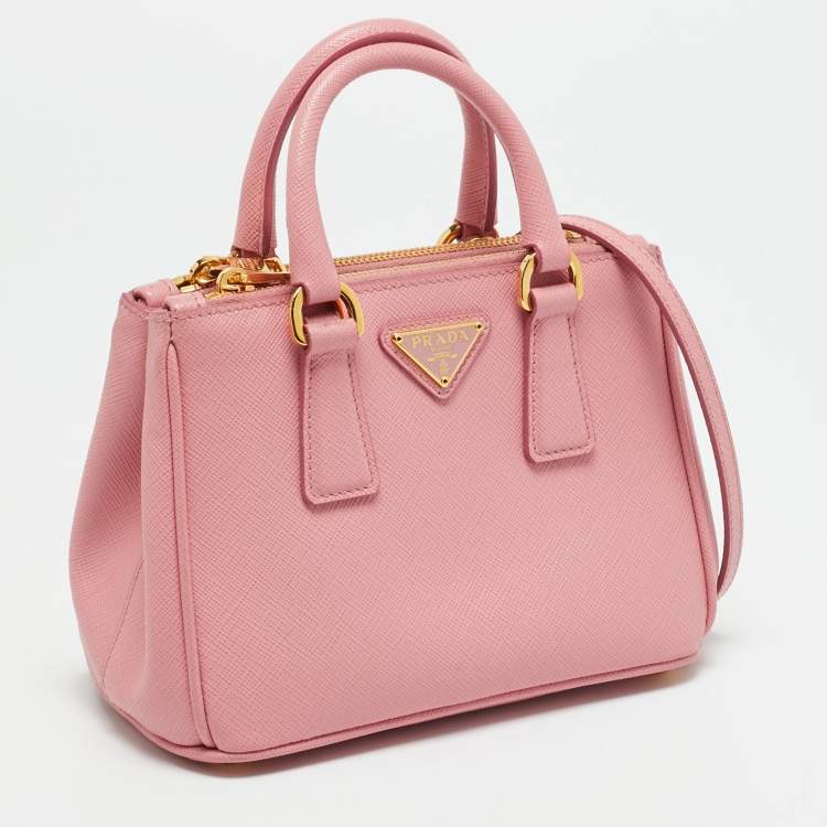 Pre Owned Prada Double Zip Mini Pink Saffiano Lux Leather Tote