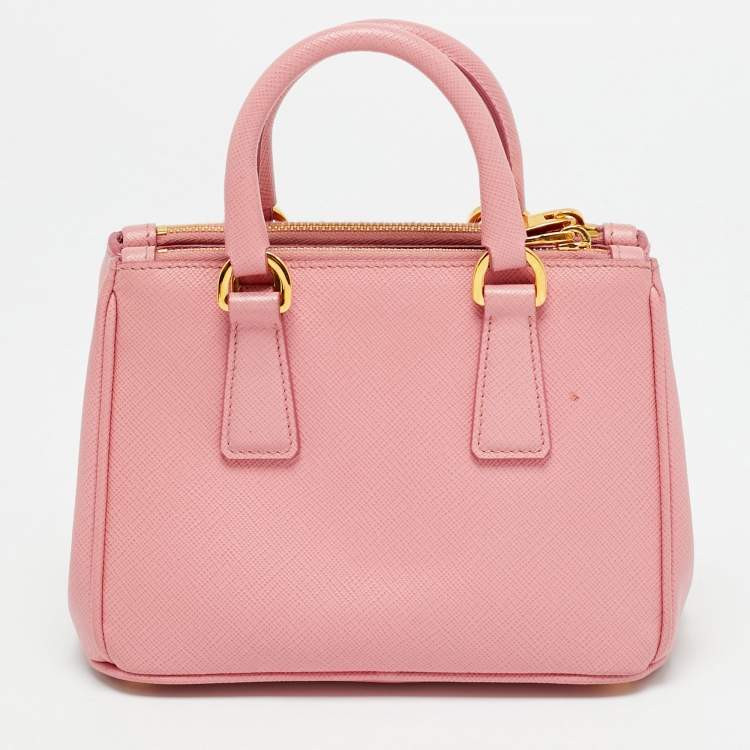 Pre Owned Prada Double Zip Mini Pink Saffiano Lux Leather Tote