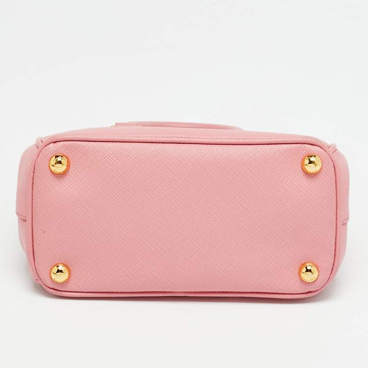 Pre Owned Prada Double Zip Mini Pink Saffiano Lux Leather Tote